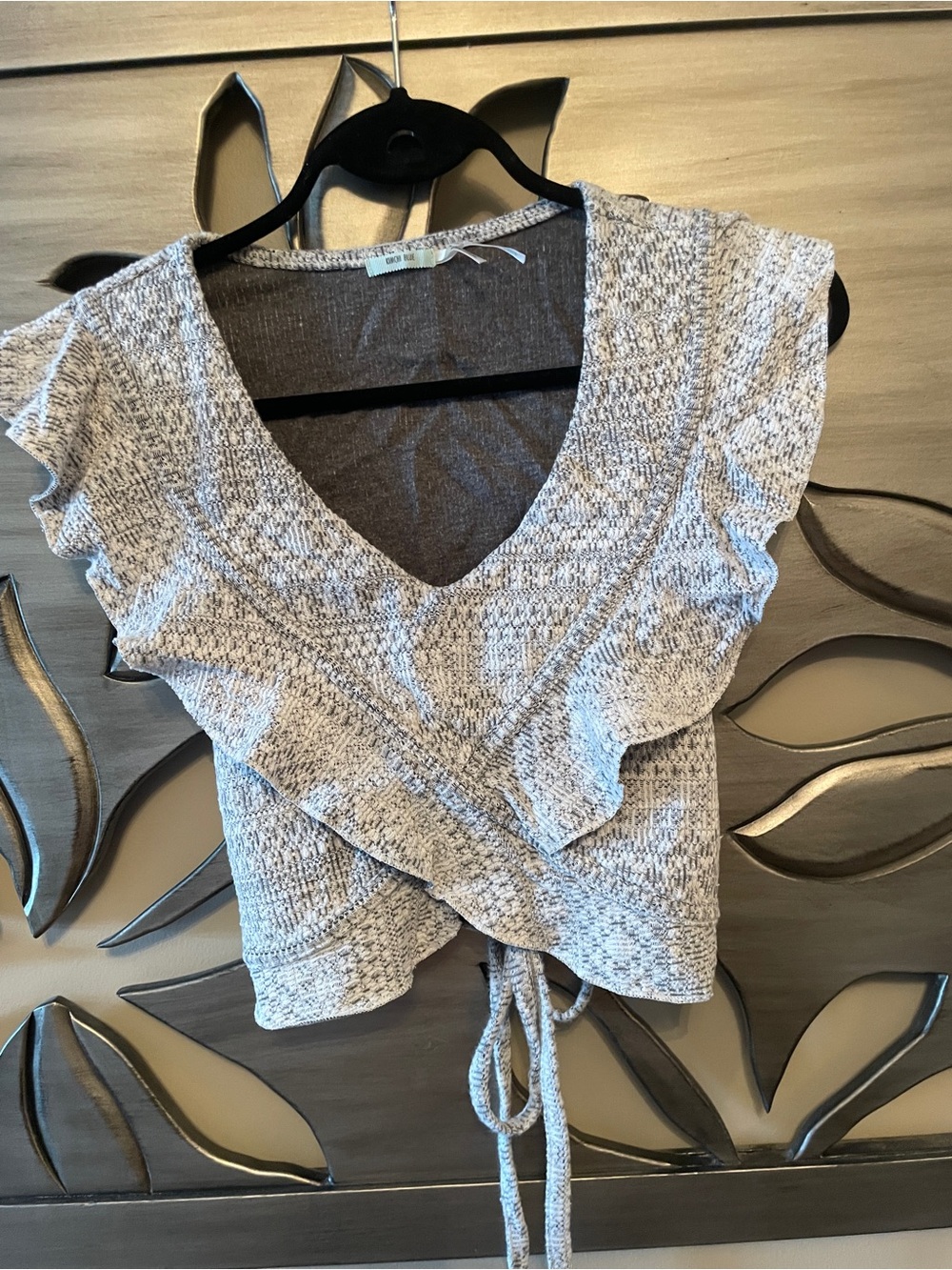 Kimchi Blue Light Gray Ruffle Tie-Back Crop Top